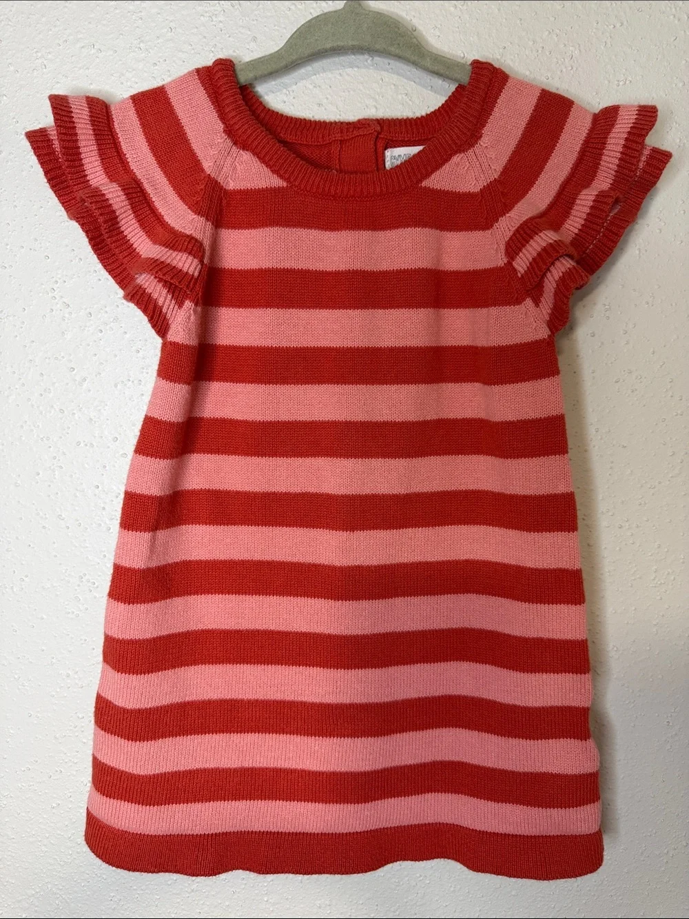 Gymboree Orange and Salmon Pink Striped Ruffle Sleeve Knit Dress